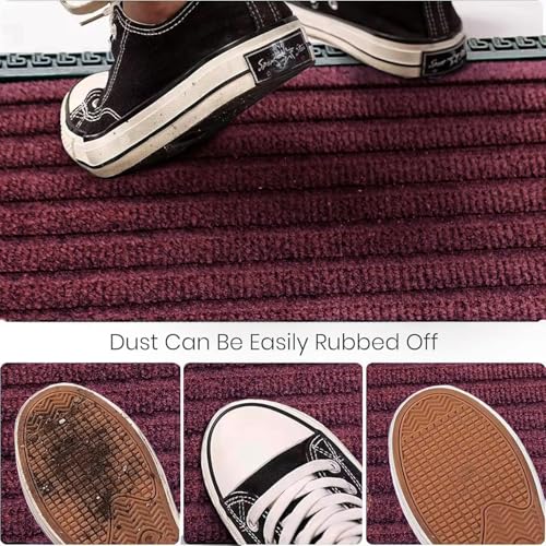 Image of Yellow Weaves Large Size (60x90 cm) Door Mat for Home Entrance, Outdoor Rubber Mat - Non-Slip, Anti Skid Foot Mat, Dirt Trapper, Heavy-Duty, Waterproof Doormat (Stripe Design, Wine Color)