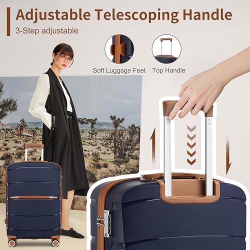 Kono Luggage Set of 3 Piece Suitcase, Lightweight Hand Suitcase with 4 Spinner Wheels, Lightweight Polypropylene Hard Shell Luggage Built-in TSA Lock, Large Medium Small Suitcases