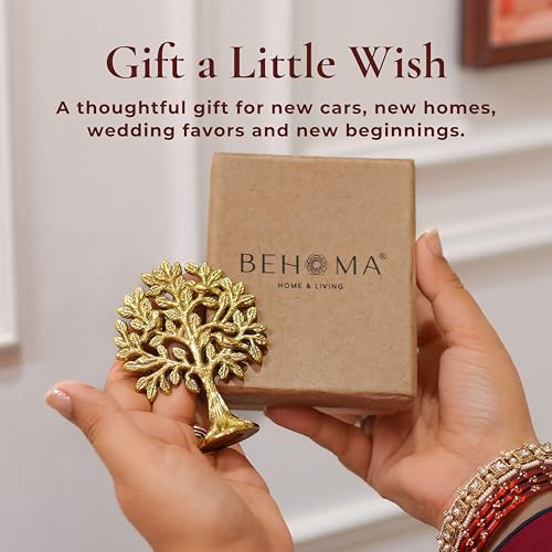 Image of BEHOMA 100% Pure Brass Kalpvriksh Tree with Birds | Tree of Life Showpiece for Car Dashboard & Table Decor (8.5 cm) | Kalpvriksha Vastu & Feng Shui Good Luck Idol, Home & Puja Gift