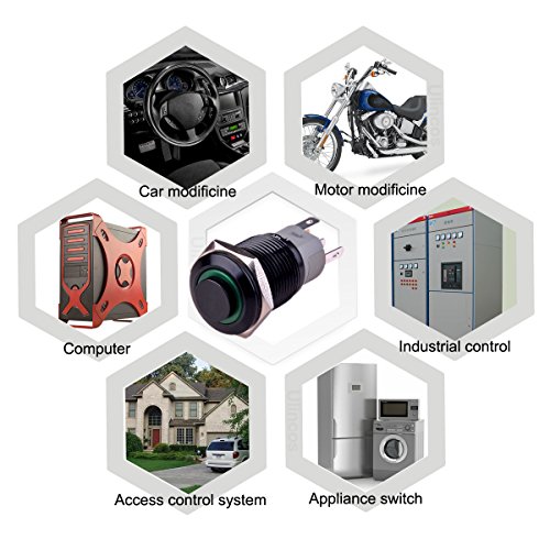 Ulincos Latching Push Button Switch U16F2 1No1Nc Spdt On/Off Black Shell With Green Led Ring Suitable For 16Mm 5/8" Mounting Hole (Green) #TOP6