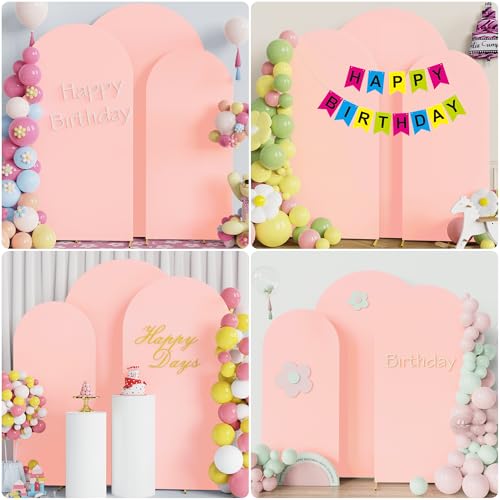 Image of Wokceer Wedding Arch Backdrop Cover 7.2FT, 6.6FT, 6FT Set of 3 Spandex Fitted Blushing Pink Arch Covers for Round Top Chiara Arch Backdrop Stands Cover for Birthday Party Ceremony Decor