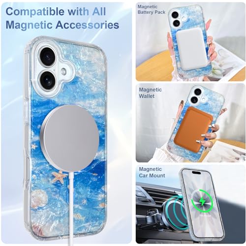 Image of AIGOMARA Cute Case for iPhone 17 Case for Women Girls [Compatible with Magsafe] Translucent Sea Pattern Design, Aesthetic Girly Summer Magnetic Protective Phone Cover, Ocean Blue