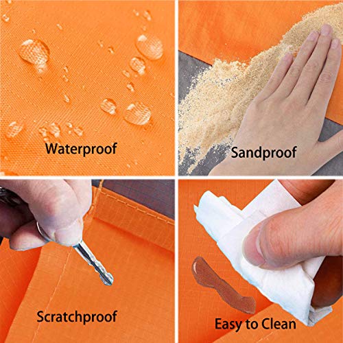 Fashion Beach Blanket, Oversize 108\" x 120\" for 10-12 Adult Waterproof Outdoor Portable Picnic Mat with 4 x Stakes & Corner Pockets - Beach Mat for Travel, Camping, Hiking, Music Festivals (Orange)