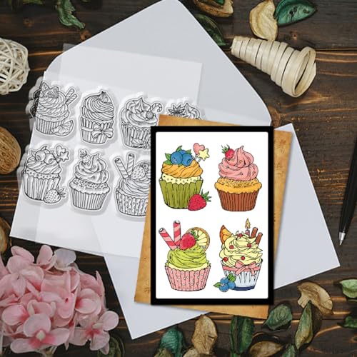 GLOBLELAND Cupcake Clear Stamps and Cutting Dies Cupcake Stamps and Embossing Die Cuts Silicone Stamp Cards and Metal Cutting Die for Card Making and DIY Embossing Scrapbooking - Image 4