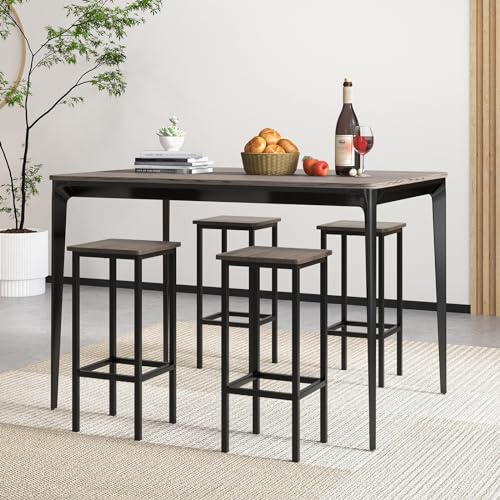 Image of COSTWAY Industrial Bar Stools Set of 4, 26 inch Backless Square Breakfast Bar Chairs with Metal Frame and Footrest, Counter Height Stools for Kitchen Island Dining Room Living Room, Grey
