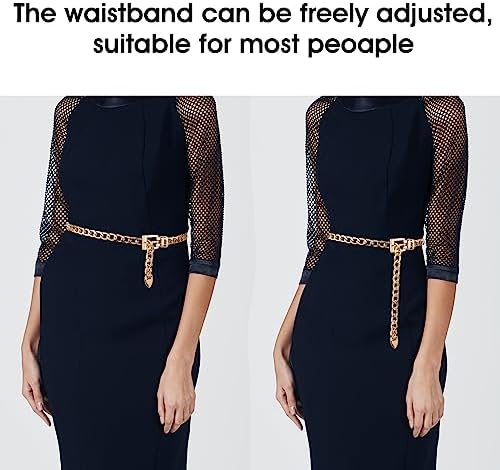 Vrouwen Metalen Ketting Jurk Riem Versierd Skinny Taille Riem Gouden Tailleband Grote Metalen Ring Taille Riem Voor Dames Jurk Accessoire, goud, 115 cm