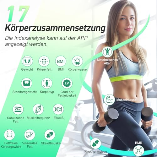 INSMART Personenwaage Digital, Waage Personen mit Bluetooth Körperanalysewaage, Körperfettwaage für BMI, Gewicht, Pulsschlag, Wasser, Protein, Körperfett und Muskelmasse 180 kg/400 lbs