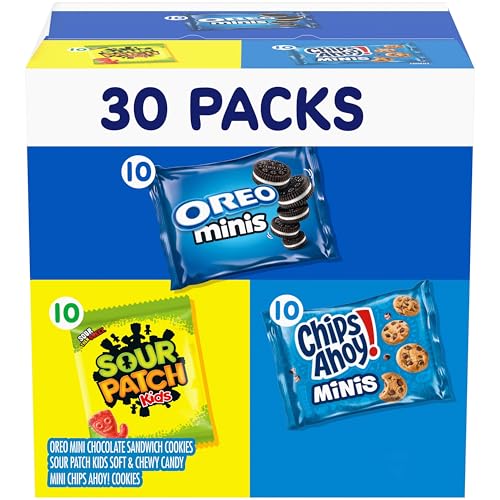 Nabisco Cookies & Candy Variety Pack, SOUR PATCH KIDS Candy, OREO Mini Cookies, and Mini CHIPS AHOY! Cookies, 30 Snack Packs