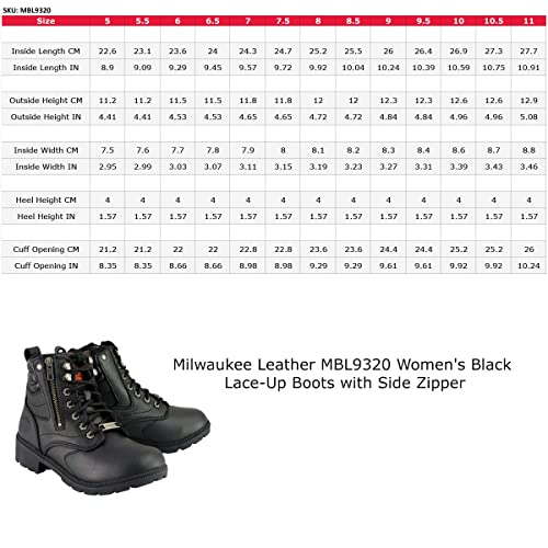 Botas femininas Milwaukee MBL9320-BLK-10 com zíper lateral e bico simples (preta, tamanho 10)