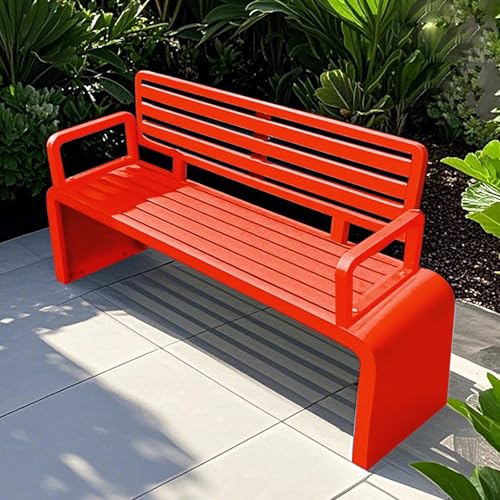 Banc de jardin avec dossier et accoudoirs en acier durable rouge