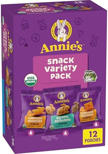 Annie's Variety Snack Pack, Cheddar Bunnies/Friends Bunny Grahams/Cheddar Squares, Baked Snack Crackers, 12-Count, 11 oz