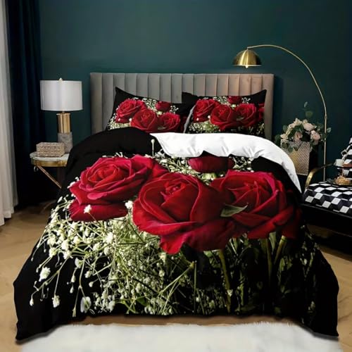 Parure de lit imprimée 3D housse couette roses rouges 240x260 - 3