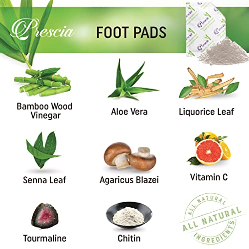 Prescia Premium Deep Cleansing Foot Pads – Natural Bamboo & Aromatic Herbs, 30 Pack – Effective Body Cleansing, Improve Circulation, Swelling Removal, Self Care, Foot Care