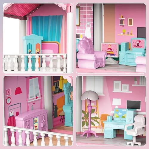 Image of 13-Room Luxury Doll House Playset with Furniture & Dolls | 3-Story Princess Dream House with Accessories | DIY Pretend Play Dollhouse Gift for Kids Girls 6+
