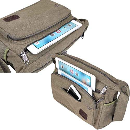 Jakago Canvas Messenger Bag Multi Pockets Shoulder Bag For Men Women Casual Cross Body Satchel Bag For Business Travel Working Outdoor Fishing Camping Hiking Daily Use (Green) #TOP4