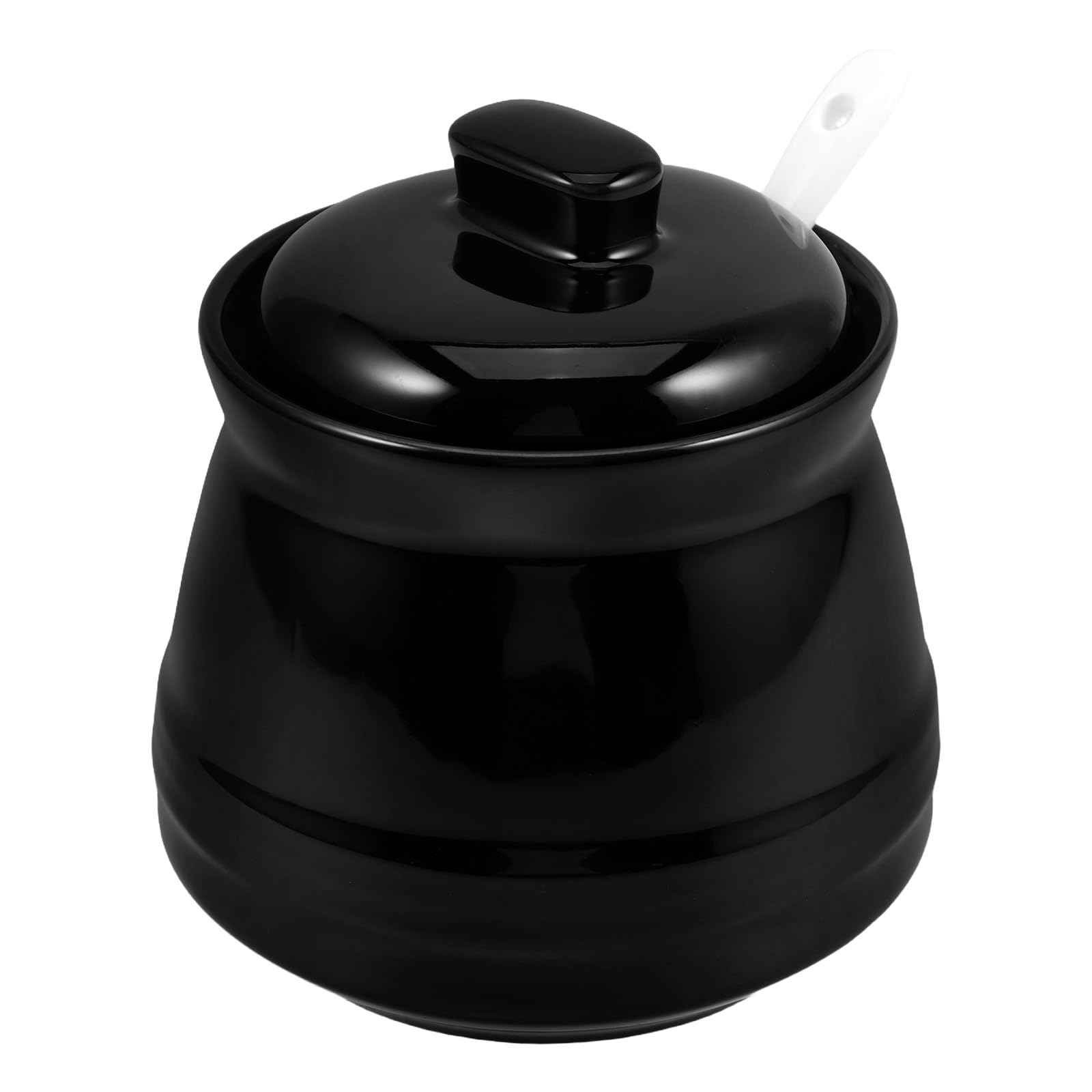 TOYANDONA Sucrier en Céramique Noire 350ml avec Couvercle et Cuillère pour Rangement des Épices et Condiments Plan de Travail la Cuisine