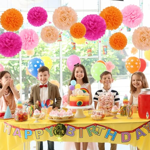 Image of BestoFun 16 PCS Hot Pink Orange Party Decorations Tissue Paper Flowers Pom Poms Decorations for Girl Groovy Birthday Baby Shower Wedding Bachelorette Room Wall Hanging Decor