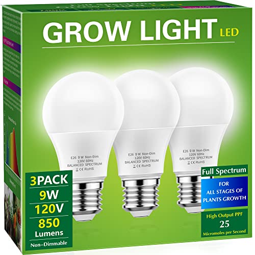 Briignite Grow Light Bulbs, Full Spectrum Grow Light Bulb, LED Grow Light Bulb A19 Bulb, Plant Light Bulbs E26 Base, 9W Grow Bulb 100W Equivalent, Grow Light for Indoor Plants, Seed Starting, 3 Pack Briignite Grow Light Bulbs, Full Spectrum Grow Light Bulb, LED Grow Light Bulb A19 Bulb, Plant Light Bulbs E26 Base, 9W Grow Bulb 100W Equivalent, Grow Light for Indoor Plants, Seed Starting, 3 Pack