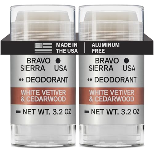 Image of Bravo Sierra Aluminum-Free Mens Deodorant - Antiperspirant for Men, 2-Pack | Natural Ingredients for Long Lasting All-Day Odor & Sweat Protection - White Vetiver & Cedarwood - Paraben & Cruelty-Free