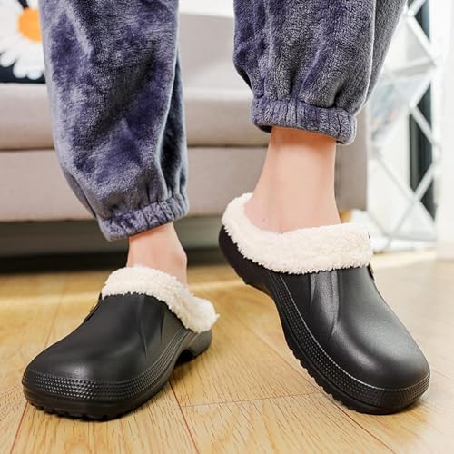 Fur Lined Clogs for Women Warm Fuzzy Slippers Fleece Lined Clogs Winter Mules Slip On Plush Bedroom Shoes, Waterproof Indoor Outdoor Slipper for Women Men Non Slip House Slippers Unisex2