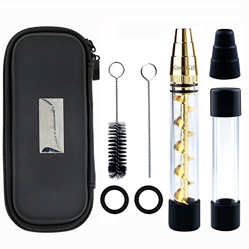 KingGift Viene con una Botella de Cristal, una Funda de Transporte, un Kit de Limpieza  Pipa de Cigarrillo para Tabaco, Hierbas secas, soporta hasta 2 Gramos de Hierba Pura