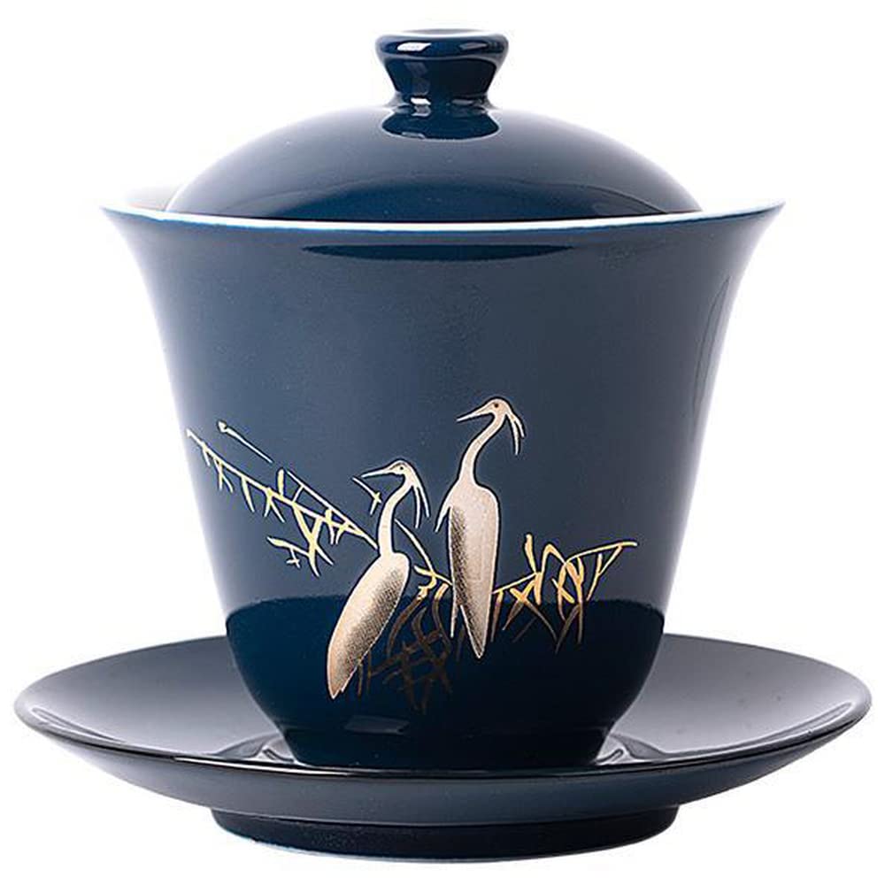 Gaiwan en céramique fait main avec aigrette dorée 160ml pour thé Kung Fu d'exception