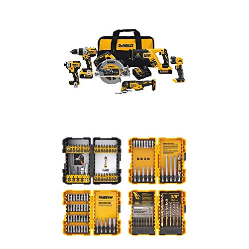 DEWALT 20V MAX XR Brushless Combo Kit Premium 6-Tool (DCK694P2) with DEWALT DWA2FTS100 Screwdriving and Drilling Set 100 Piece
