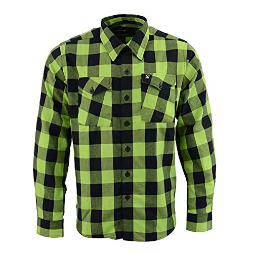 Milwaukee Leather MNG11632 Men's Flannel Plaid Black and Neon Green Long Sleeve Cotton Button Down Shirt3