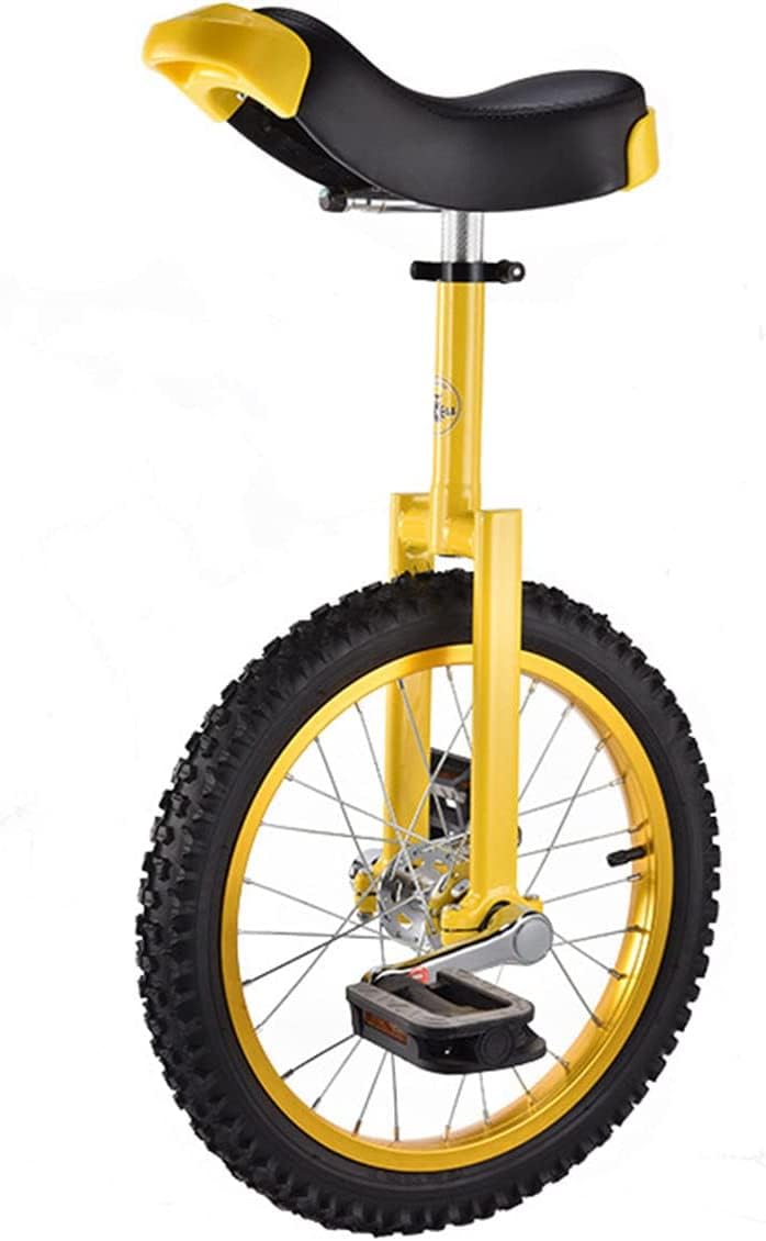 Monociclo ELzEy amarillo de 16 pulgadas con asiento regulable para dominar el equilibrio
