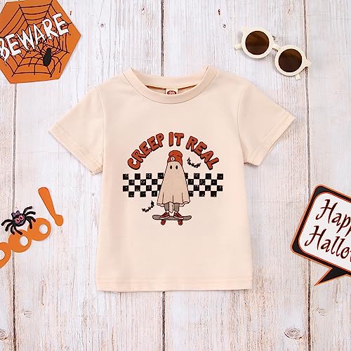 Toddler Halloween Shirt Baby Boys Girls Ghost Tshirt Creep It Real Short Sleeve Tee Tops Spooky Season Fall Clothes4