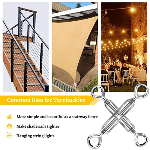 Eye & Eye Stainless Steel Turnbuckles Wire Rope Tension, 6Pack Heavy Duty Rope Cable Tensioner For Garden Wire, Adjustable O To O Turnbuckle For Shade Sail (5/32" (M4) - 6Pcs) #TOP5