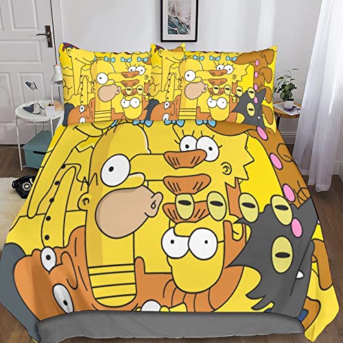 Simpson's Juego De Ropa De Cama Microfibra Simpsons Family Juego De Fundas De Edredón Incluye Funda Nórdica Y Funda De Almohada para Familiar Y Niños King(220x240cm)