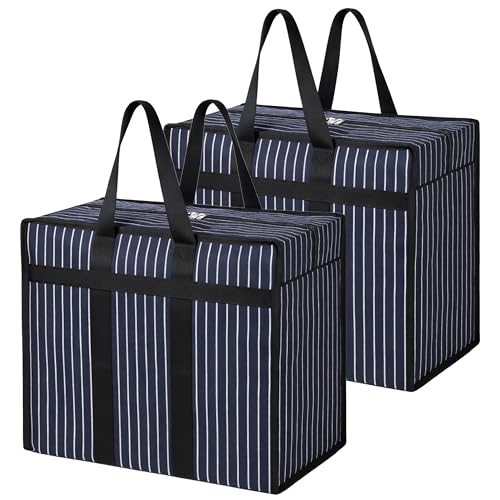 Image of Match Made 2PK Extra Large Heavy Duty Canvas Storage Organizer Bag with Zip | Multipurpose Jhola Thaila with Strong Handles & Base for Home Storage, Travel, Laundry & Wardrobe - Black