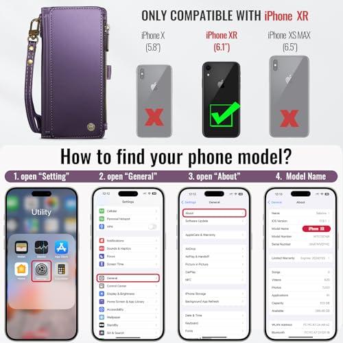 Defencase Compatible with iPhone XR Case Wallet with RFID Blocking Card Holder for Women and Men, Fashion PU Leather Magnetic Snap Flip Zipper Strap Wallet Phone Case Fit for iPhone XR 6.1", Purple by Defencase - Image 6