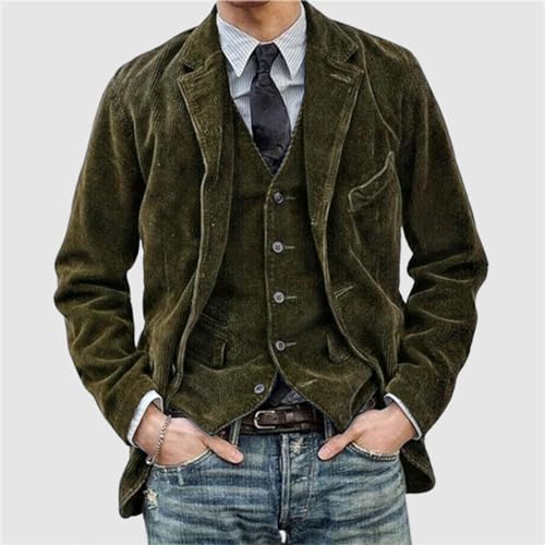 Mens Corduroy Jacket Casual Fashion Business Blazers Notch Lapel Vintage Textured Suit Jackets with Multi-Pockets2