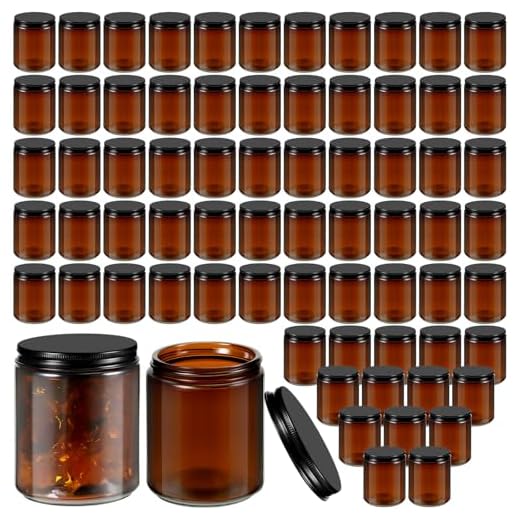 Amber Glass Jars with Black Lids