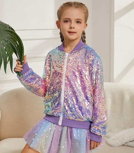 Image of Girls Sequin Bomber Jacket Sparkly Bomber Zipper Outfit 5-12T