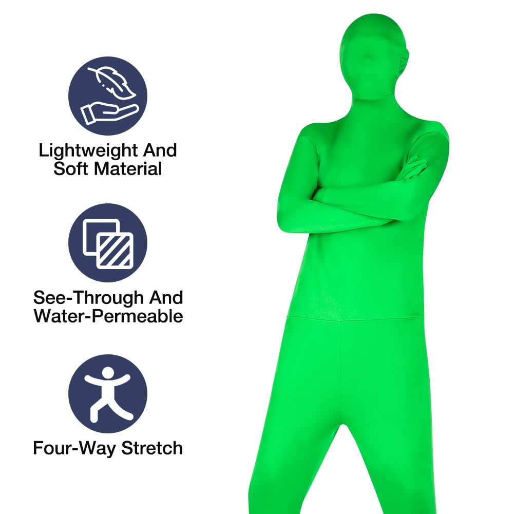 BSBUY Invisibility Cloak Costume Adult Disappearing Bodysuit Men Halloween Costume Stretchy Stealth Suit Outfit for Fancy Dress Party Photography Backdrop Stage(Green) - Image 4