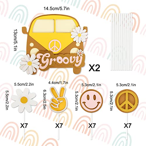 Whaline 30Pcs Multi-Layer Cake Toppers Boho Groovy Retro Cupcake Toppers 3D Hippie Party Cupcake Decor Smile Daisy Flower Victory Peace Sign For Birthday Baby Shower Boho Rainbow Party Supplies #TOP1