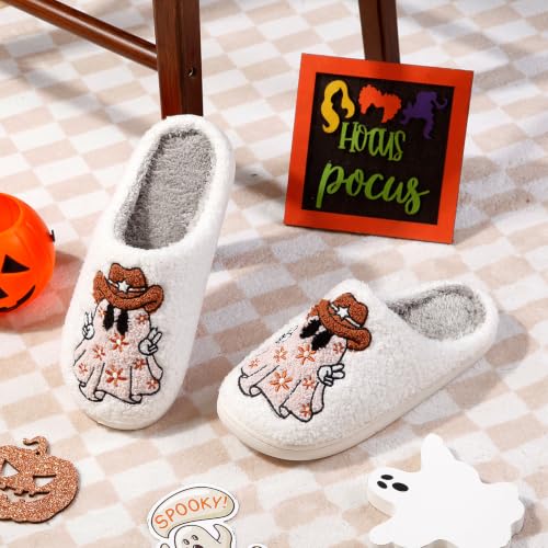 Image of Halloween Pumpkin Slippers for Womens Mens Plush Warm Spooky Lantern Pumpkin Slippers House Shoes