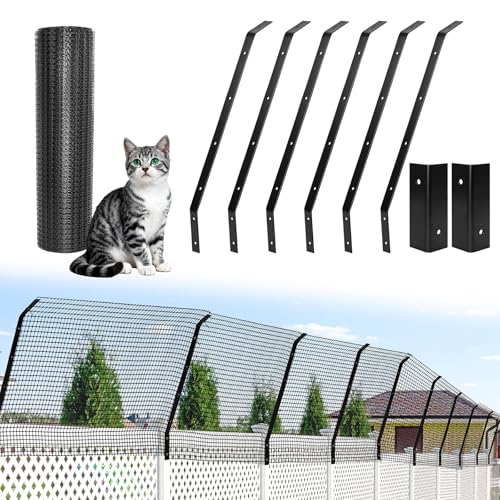 Meyoppm Cat Fence Outdoor Barrier 33FT Anti-Climb Fence Topper & Extender for Existing Fences Cat Proof Netting Solution for Wood Metal Brick Fences Pet Safe Height Extension Kit