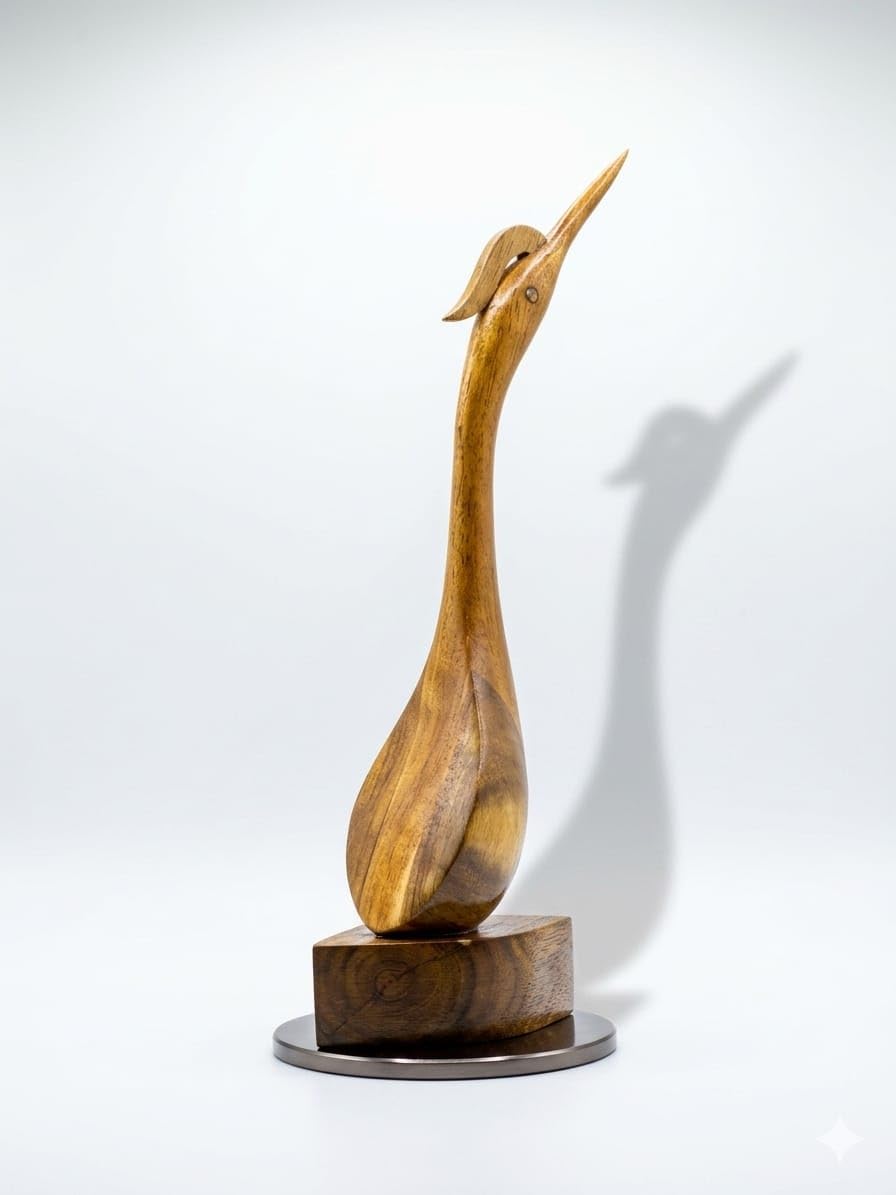 Handcrafted Wooden Heron Bird Showpiece - Elegant Table Decor for Home & Office (Height 24cm)-image-3