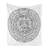 Lunarable Mesoamerican Throw Blanket, Maya Calendar Accurate Antiquities Astrological Aztec Geometric Indigenous, Flannel Fleece Accent Piece Soft Couch Cover for Adults, 50' x 70', Black and White