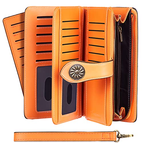 Travelambo Womens Wallet Large Capacity Rfid Blocking Genuine Leather Wristlet Wallets(Orange) #TOP7