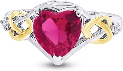 AFFY Sterling Silver and 14k Gold Over Diamond and Heart Shaped Created Ruby Ring 1.88 cttw