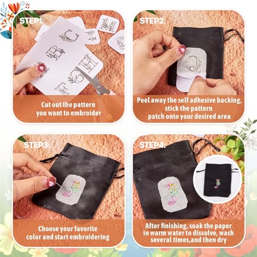 Image of 80 Pcs Water Soluble Embroidery Patterns 4 Sheets Letter 0-9 Number Stick and Stitch Embroidery Paper Wash Away Embroidery Transfer Paper Stabilizers for Hand Sewing