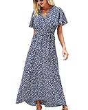 Minipeach Womens Summer Dresses, V Neck Short Sleeve Ruffle Maxi Dress Floral Wrap Dress with Belt...