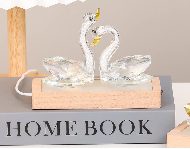MASTONCrystal Swan Figurines Crystal Swan Pair Collectibles Crystal Swan Ornaments Decor, Clear Lover Swans Statues Crystal Tabletop Centerpiece for Wedding Living Room Home Office Decor (White)