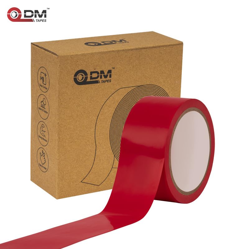 Image of DM TAPES Floor Marking Tape for Safety | Self Adhesive Tape | Multipurpose Marking Tape, for Warehouses and Commercial Use | (Red)