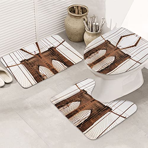 Photo Of Brooklyn Bridge Print Rug Mats Pads Badvorleger Badteppich Set 3-teilig + Konturteppich + Toilettendeckelbezug